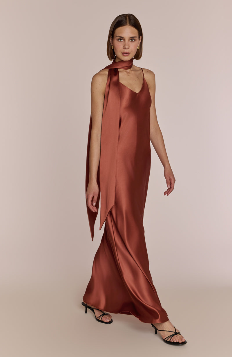 Brooklyn Dress in Terracotta Satin