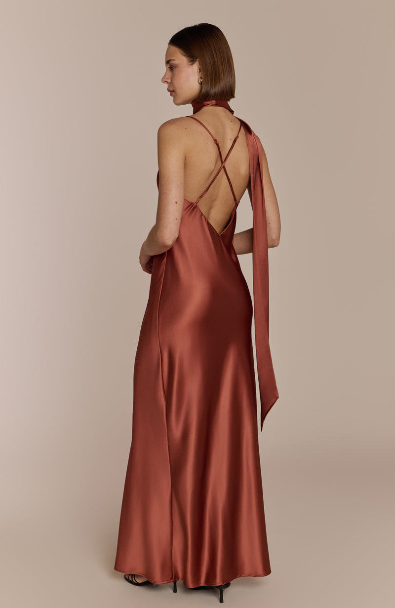 Brooklyn Dress in Terracotta Satin