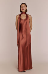 Brooklyn Dress in Terracotta Satin