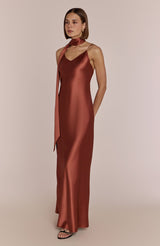 Brooklyn Dress in Terracotta Satin