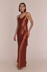 Brooklyn Dress in Terracotta Satin