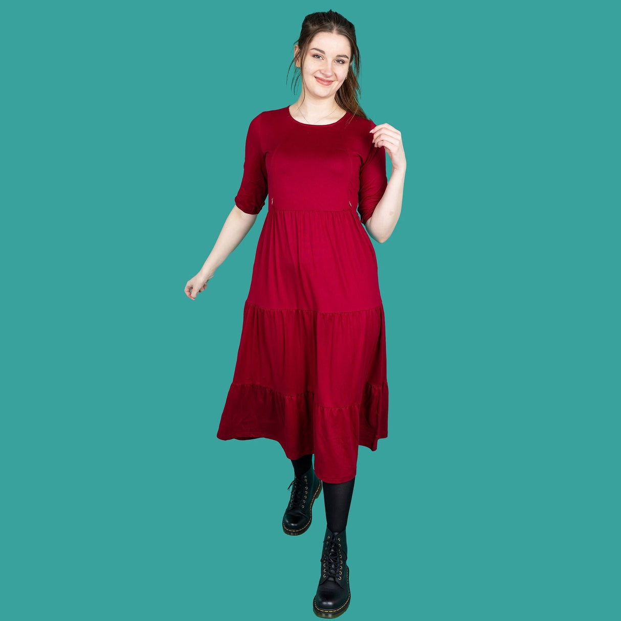 The Midi Breastfeeding Dress - Burgundy