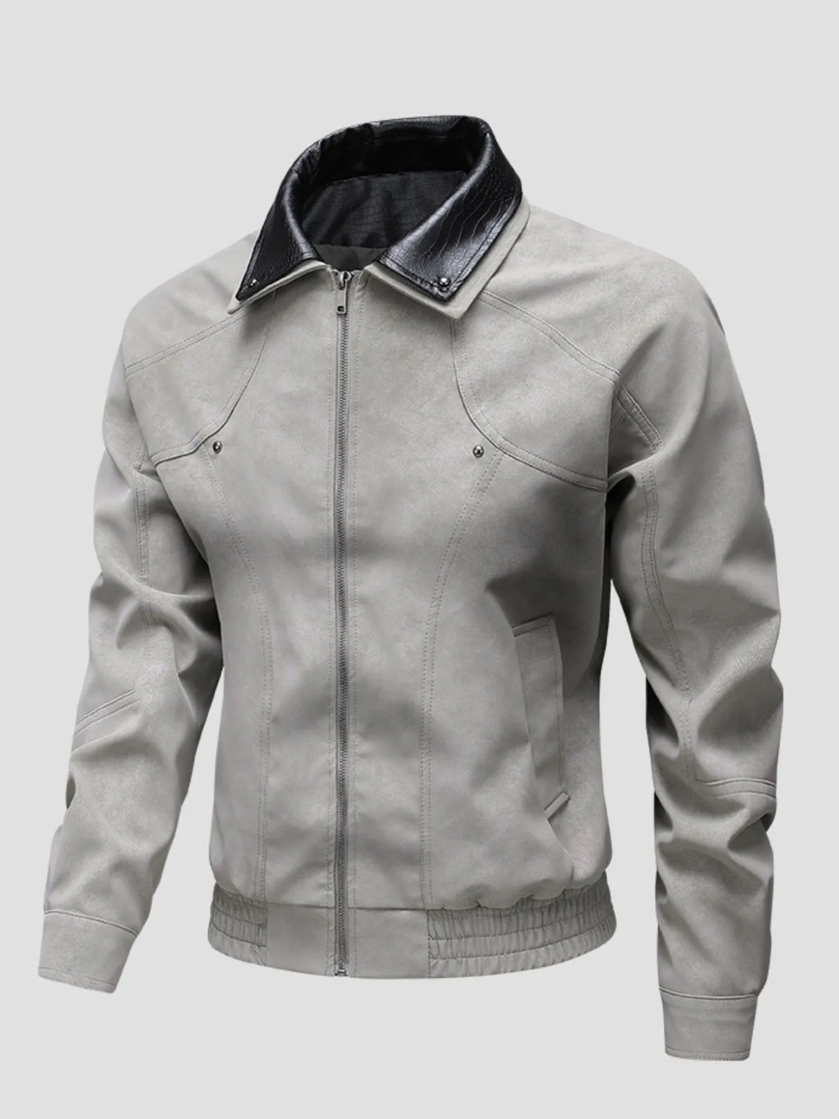 Men's Plus Size Leather Bomber Jacket with Full Zip Front