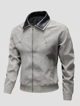 Men's Plus Size Leather Bomber Jacket with Full Zip Front