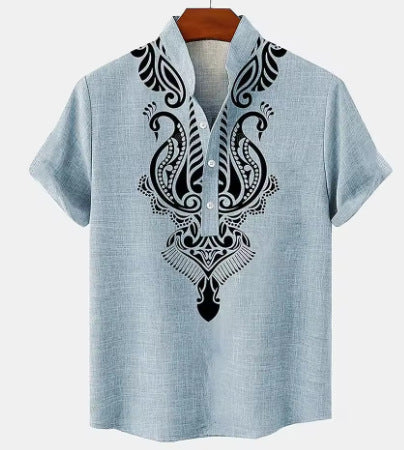 Men's Shirt Digital 3D Printing Linen Short Sleeve