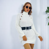 Women’s Winter Turtleneck Sweater Dress Long Sleeve Knitted Dress with Button Detail, Casual Slim Fit Warm Outfit