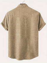 Men's Lightweight Short-Sleeve Linen-Look Shirt with Tribal Geometric Pattern