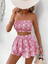 2pcs Women Holiday Floral Print Multi-Layer Ruffle Hem Set