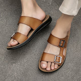 Men's Casual Synthetic Upper Slides, Casual Non Slip Slippers, Open Toe Sandals With Buckle