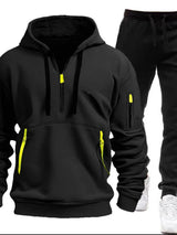 Men's Full Size Drawstring Half Zip Hoodie and Pants Set Plus Size