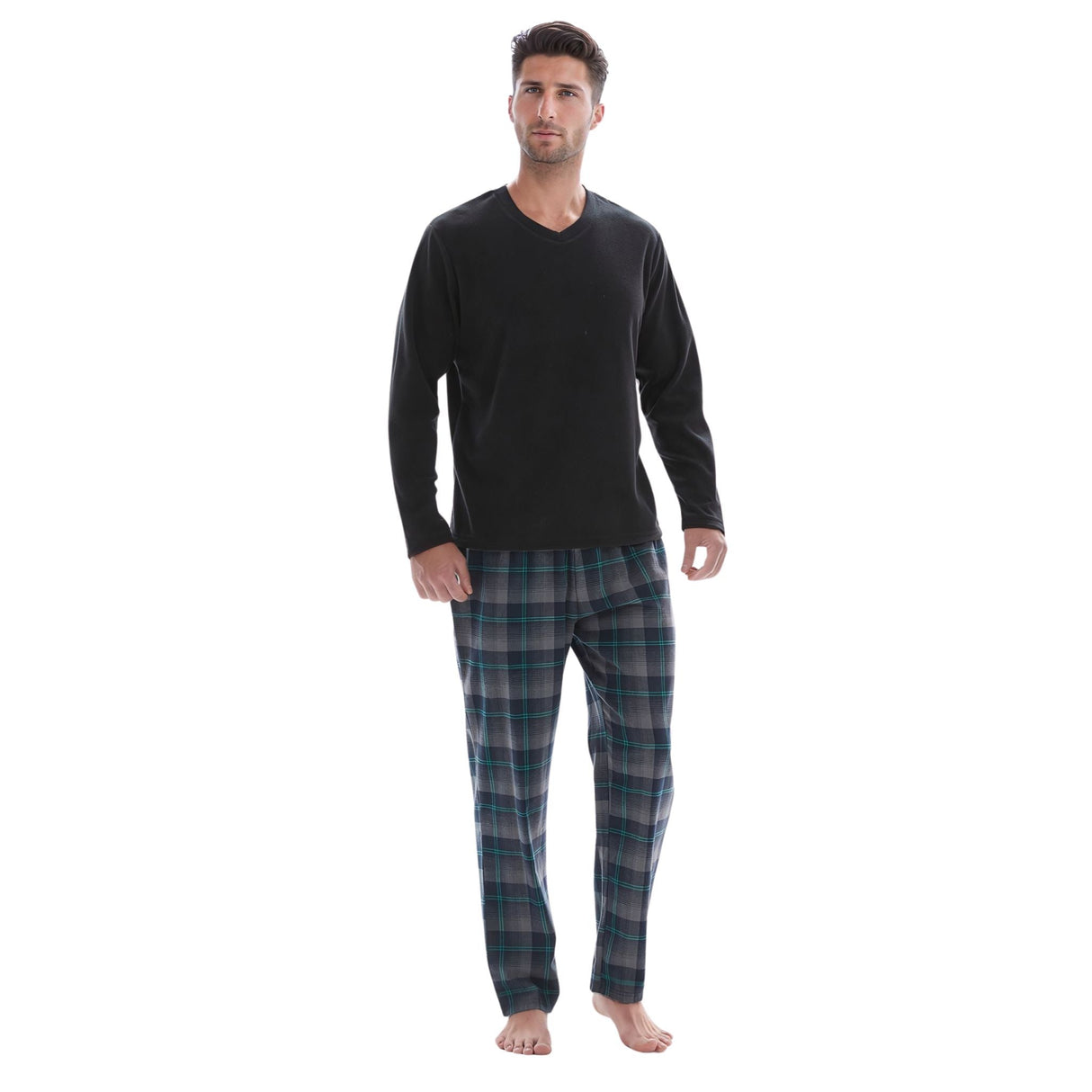 Men’s Checkered Pattern Pyjamas with Fleece Top and Cotton Bottoms Loungewear.