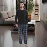 Men’s Checkered Pattern Pyjamas with Fleece Top and Cotton Bottoms Loungewear.