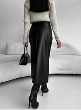 Autumn And Winter European And American Retro Leather Leather Skirt Split Skirt