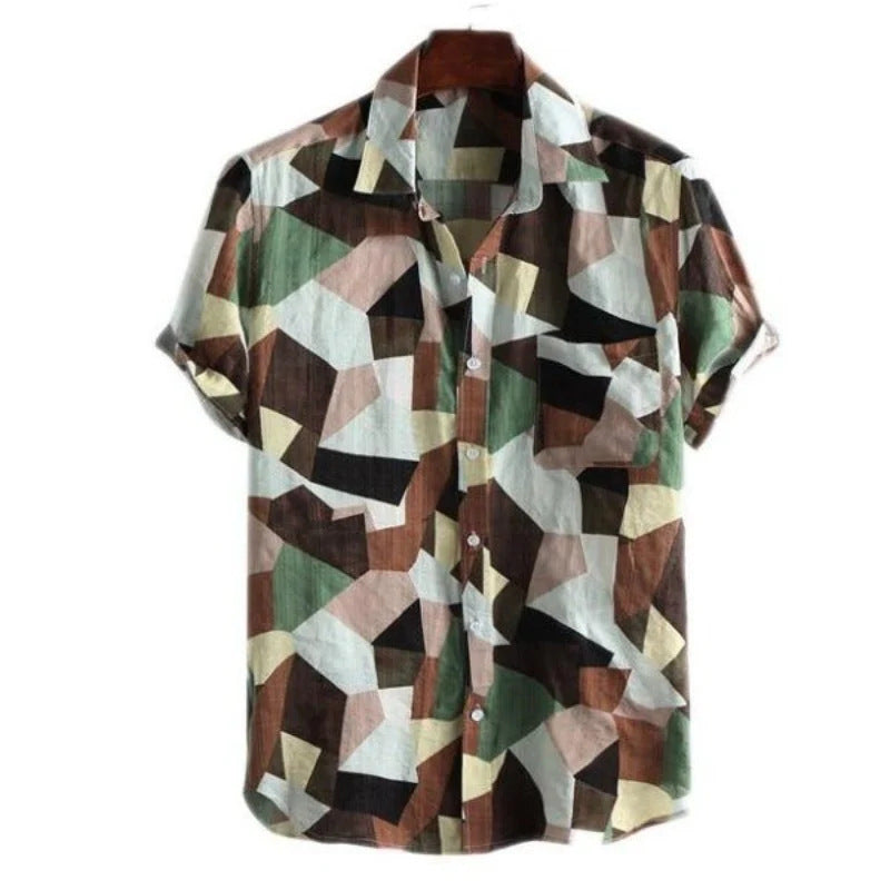 Men's Plus Size Summer Loose Short Sleeves Shirt Retro