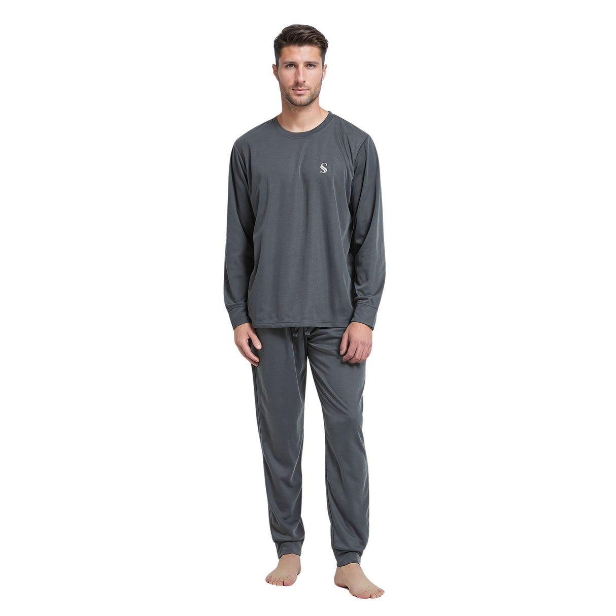 Men's Dark Grey Loungewear Set with Long Sleeve Pyjamas