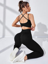 Women’s 2-Piece Fitness Set – Cross-Waist Leggings & Sports Bra Suit (6 Colors)