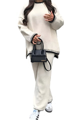 Women's 2-Piece Knitted Co-Ord Lounge Set – Stitched Detail Sweater & Pants Outfit