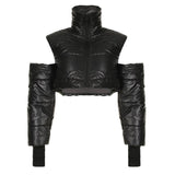 Mechanical Style Off-Shoulder Zipper Cotton Jacket