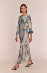 Dolly Fringe Sleeve Dress in Blue Print