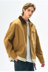 Men’s Contrast Color Washed Polo Collar Jacket