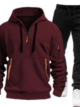 Men's Full Size Drawstring Half Zip Hoodie and Pants Set Plus Size
