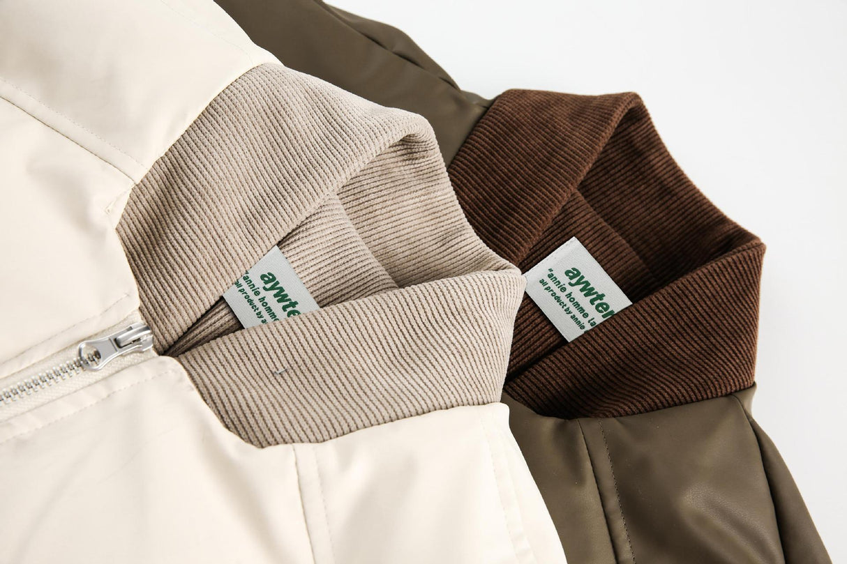 Unisex PU Stitching Cotton-Padded Jacket