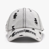 Matching Ripped Letter Print Embroidery Cap – Adjustable Cotton Dome Hat