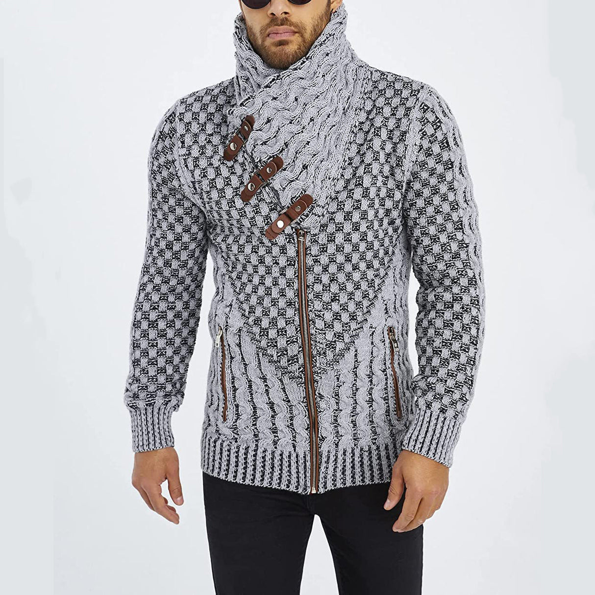 Men's Winter Sweater Casual Long Sleeve Knitted Sweater Turtleneck Zipper Cardigan Sweaters High Collar Knitwears Men's Coat 3XL