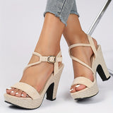 Women's Block Heeled Sandals, Fashion Buckle Strap Summer Shoes Women's Comfortable Sandals