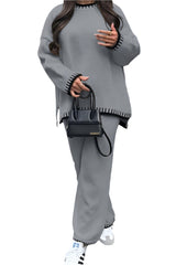 Women's 2-Piece Knitted Co-Ord Lounge Set – Stitched Detail Sweater & Pants Outfit