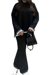 Women's 2-Piece Knitted Co-Ord Lounge Set – Stitched Detail Sweater & Pants Outfit