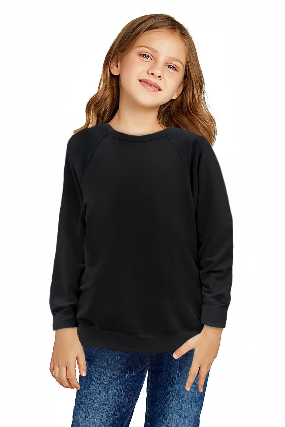 Black/Sky Blue/Green/Gray Raglan Sleeve Pullover Kids Sweatshirt