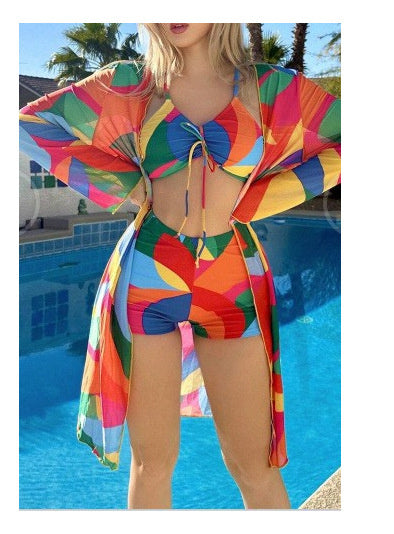 3pcs Spring Bikini With Long Sleeve Cardigan Fashion Summer Beach Swimsuit Women