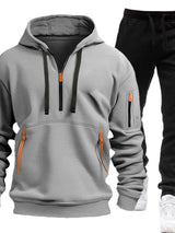 Men's Full Size Drawstring Half Zip Hoodie and Pants Set Plus Size
