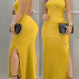 Solid Elegant Spaghetti Strap Sleeveless Backless Maxi Dress
