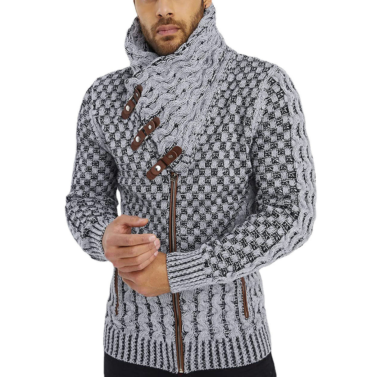 Men's Winter Sweater Casual Long Sleeve Knitted Sweater Turtleneck Zipper Cardigan Sweaters High Collar Knitwears Men's Coat 3XL