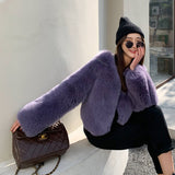 Fox Fur Coat - Elegant Commute Purple