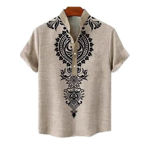 Men's Shirt Digital 3D Printing Linen Short Sleeve