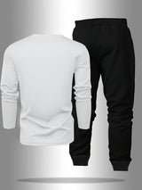 Men’s “STAY HUSTLE HARD” Long Sleeve T-Shirt & Jogger Set – 2-Piece Casual Outfit with Bold Print, Stretch Fabric, and Elastic Waistband for Spring/Fall