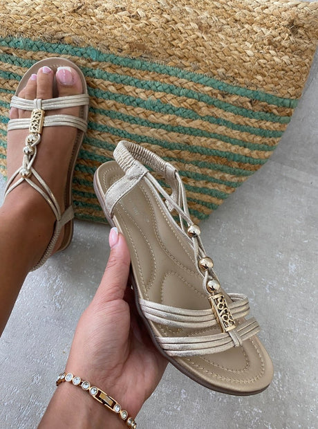 Decorative Pearl Strappy Flat Sandals-7