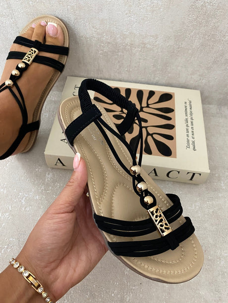 Decorative Pearl Strappy Flat Sandals-2