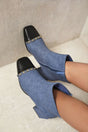 Two Tone Side Zip Block Heel Ankle Boots-1