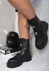 Zip Lace Up Chunky Biker Boots with Decor Details