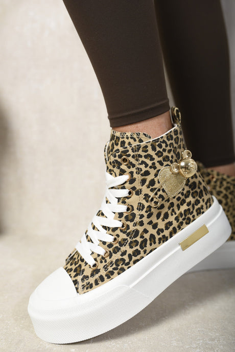 High Top Lace Up Platform Ankle Trainers with Decorative Detail-0
