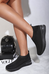 Rhinestone Decor Slip On Sock Trainers-5