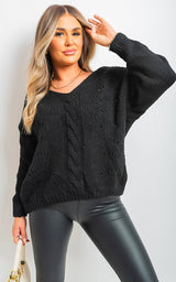 V Neck Long Sleeve Knitted Jumper
