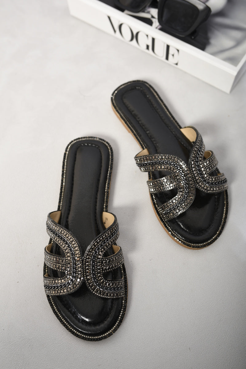 Embellished Open Toe Flat Sandals-1