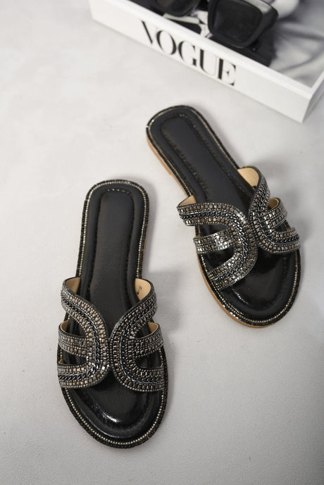 Embellished Open Toe Flat Sandals-1