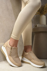 Rhinestone Decor Zip Platform Trainers-3