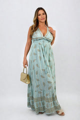 Dazzling Leaf Print Spaghetti Strap Maxi Dress